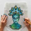 Bolso con flecos pintado a Mano – Pavo Real – Moda mujer