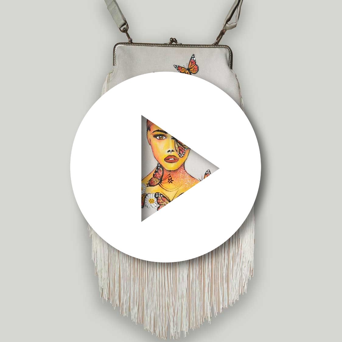 Bolso con flecos pintado a Mano – Mariposas – Moda mujer