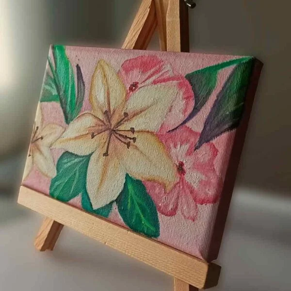 Mini pintura. Oleo sobre lienzo, flor. Decoración para oficina, hogar, estudio (Original)