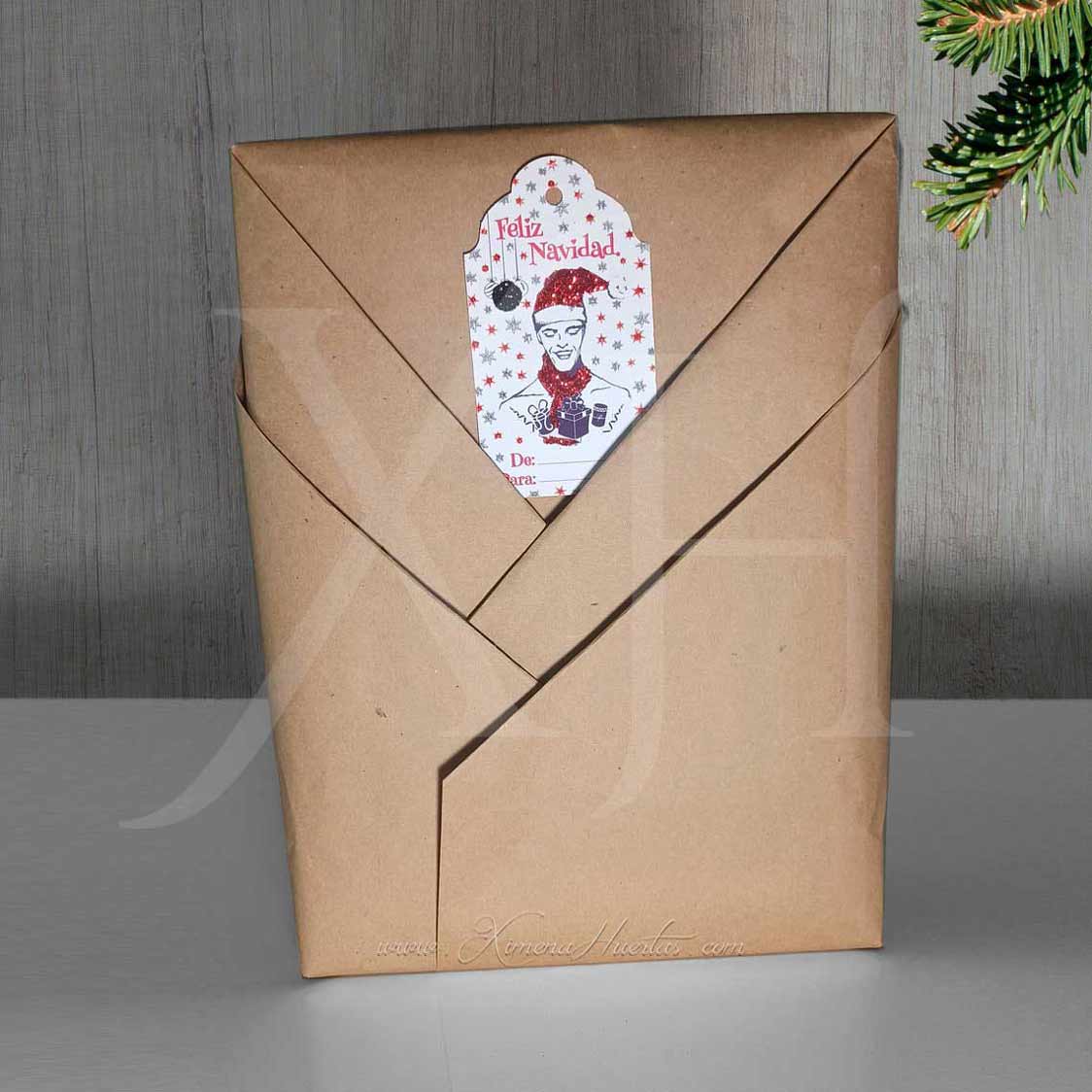 Tarjeta etiqueta navideña. Ilustración original de Hombre. Feliz Navidad. 4unidades