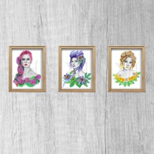 Cuadros decorativos, ilustraciones botánicas impresas. Conjunto de 3 pinturas para decoración en hogar, estudio, consultorio, oficina