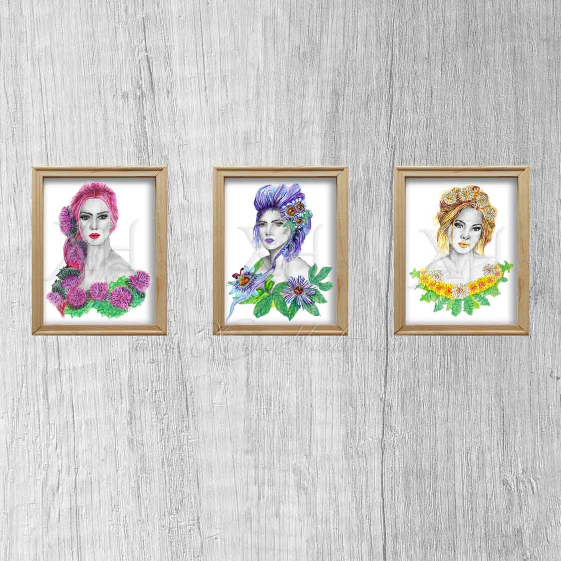 Cuadros decorativos, ilustraciones botánicas impresas. Conjunto de 3 pinturas para decoración en hogar, estudio, consultorio, oficina