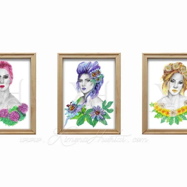 Cuadros decorativos, ilustraciones botánicas impresas. Conjunto de 3 pinturas para decoración en hogar, estudio, consultorio, oficina